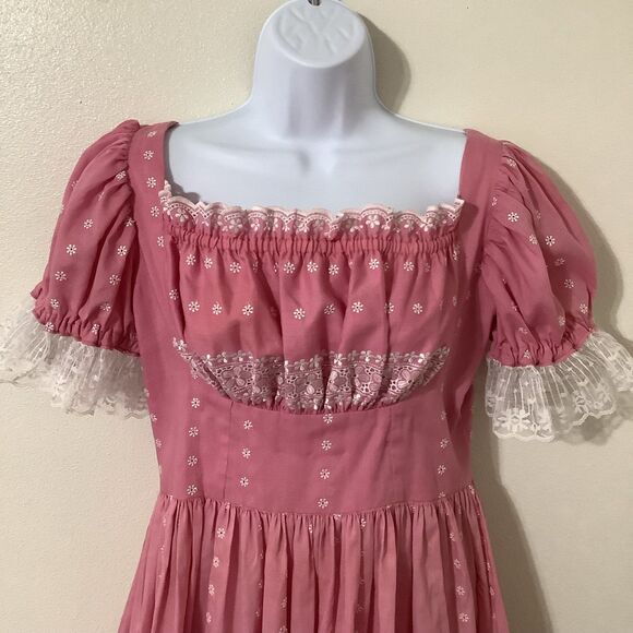 Vintage Pink Fairy Cottagecore Western Handmade Babydoll Fairy Puff Sleeve Dress - Picture 2 of 10